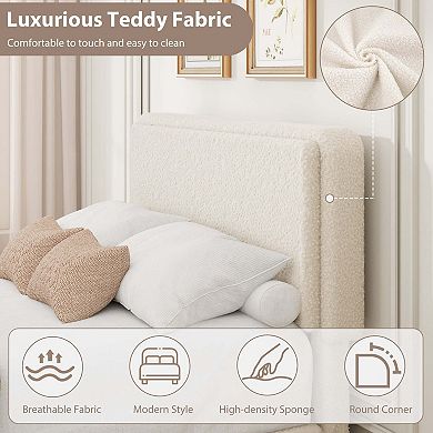 Teddy Fleece Bed Frame, Cloud Cream Bed Frame with 2 Storage Drawer and Adjustable Headboard
