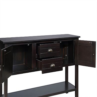 Whisen Solid Wood Console Table with Drawers, Cabinets and Bottom Shelf
