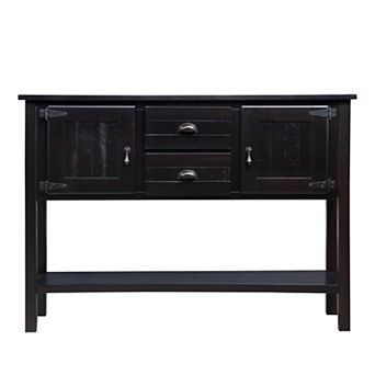Whisen Solid Wood Console Table with Drawers, Cabinets and Bottom Shelf