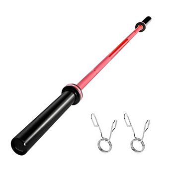 6 ft Olympic Barbell with Ceramic Coating and Needle Bearings Strength Training Bar - Black and Red