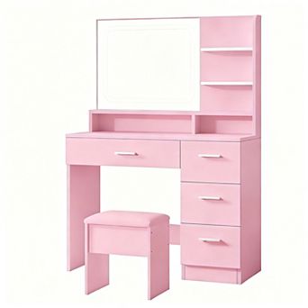 Makeup Vanity Desk: LED Mirror, Storage Drawers, Power Outlet