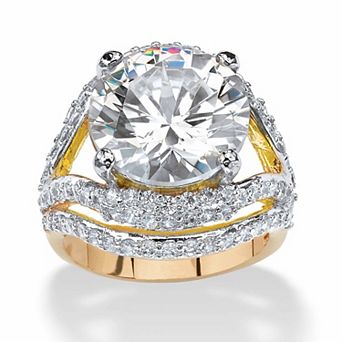 9.88 TCW Cubic Zirconia Gold-Plated Engagement Double Split-Shank Ring