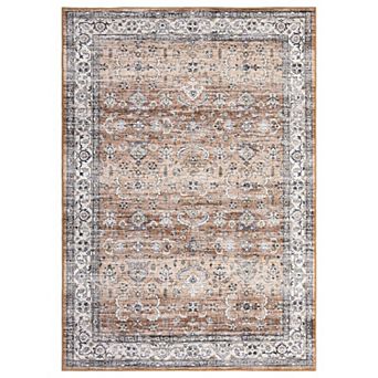 Vintage Area Rug Machine Washable Low Pile Pet Friendly Foldable Floor Cover for Living Room