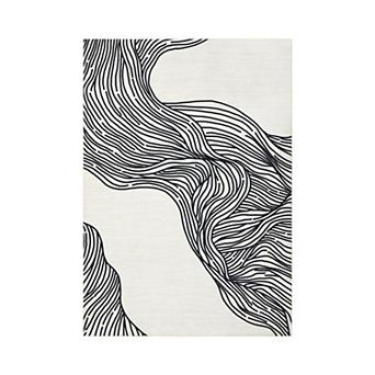 Area Rug, Washable Faux Wool Non-Slip Modern Abstract Carpet for Living Room