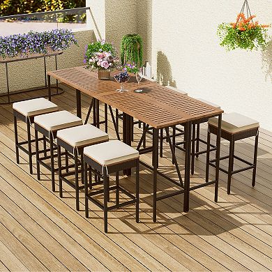 Whisen 5-Piece Outdoor Dining Set with Foldable Table and Four Stools With Cushions