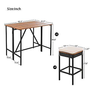 Whisen 5-Piece Outdoor Dining Set with Foldable Table and Four Stools With Cushions