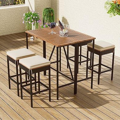 Whisen 5-Piece Outdoor Dining Set with Foldable Table and Four Stools With Cushions