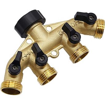 Swtroom Garden Hose Splitter Solid Brass Spigot Adapter Faucet Manifold with 4 Valves