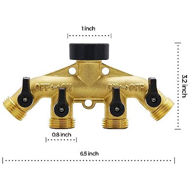 Swtroom Garden Hose Splitter Solid Brass Spigot Adapter Faucet Manifold with 4 Valves
