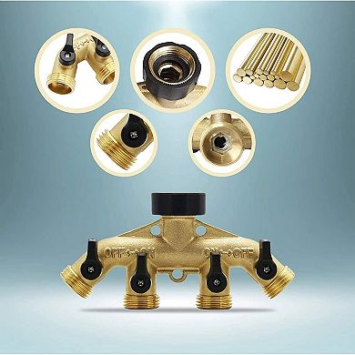 Swtroom Garden Hose Splitter Solid Brass Spigot Adapter Faucet Manifold with 4 Valves