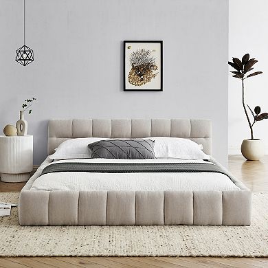 Lufeiya Modern Upholstered Queen Platform Bed Frame with Chenille Fabric and Soft Headboard