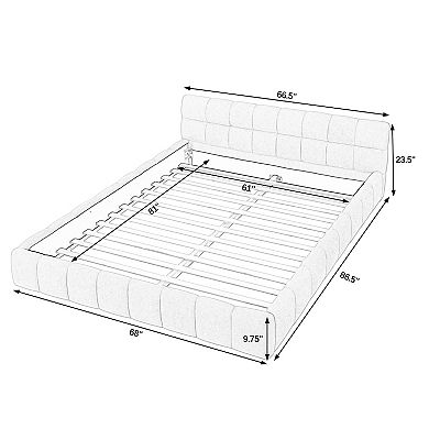 Lufeiya Modern Upholstered Queen Platform Bed Frame with Chenille Fabric and Soft Headboard