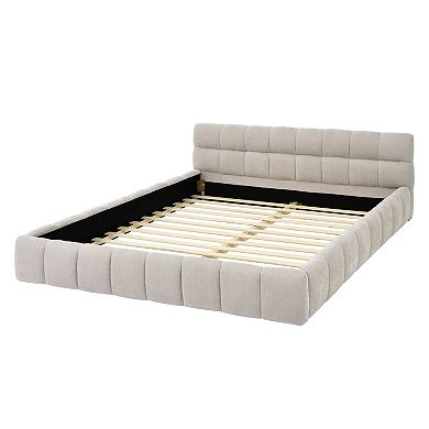 Lufeiya Modern Upholstered Queen Platform Bed Frame with Chenille Fabric and Soft Headboard