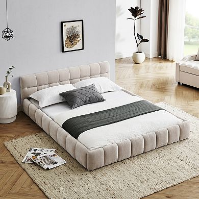 Lufeiya Modern Upholstered Queen Platform Bed Frame with Chenille Fabric and Soft Headboard