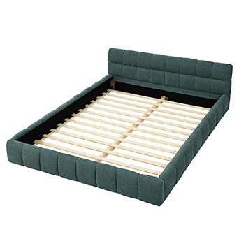 Lufeiya Modern Upholstered Queen Platform Bed Frame with Chenille Fabric and Soft Headboard