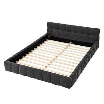 Lufeiya Modern Upholstered Queen Platform Bed Frame with Chenille Fabric and Soft Headboard