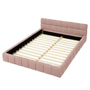 Lufeiya Modern Upholstered Queen Platform Bed Frame with Chenille Fabric and Soft Headboard