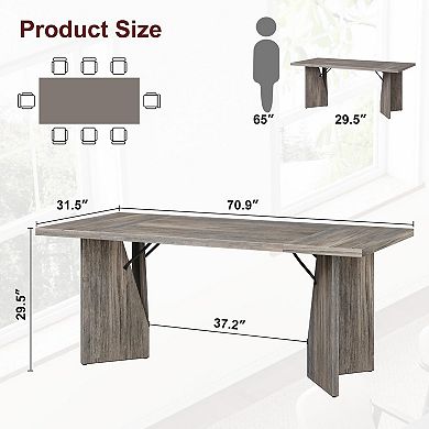 71 " Rectangular Dining Table for 6 People, Farmhouse Kitchen Table with Large Tabletop,table only