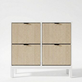 Fluted Shoe Cabinet with 4 Flip Drawers Slim Hidden Shoe Storage Organizer with Metal Legs