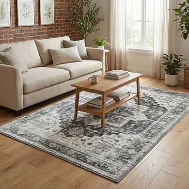 Medallion Area Rug Non Slip Vacuum Clean Ultra Thin Stain Resistant Carpet for Bedroom Kitchen