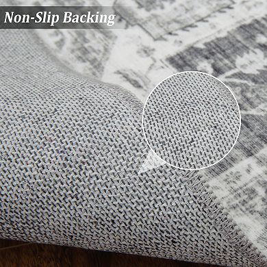 Medallion Area Rug Non Slip Vacuum Clean Ultra Thin Stain Resistant Carpet for Bedroom Kitchen