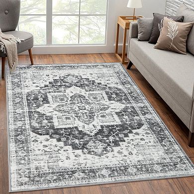 Medallion Area Rug Non Slip Vacuum Clean Ultra Thin Stain Resistant Carpet for Bedroom Kitchen