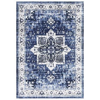 Medallion Area Rug Non Slip Vacuum Clean Ultra Thin Stain Resistant Carpet for Bedroom Kitchen
