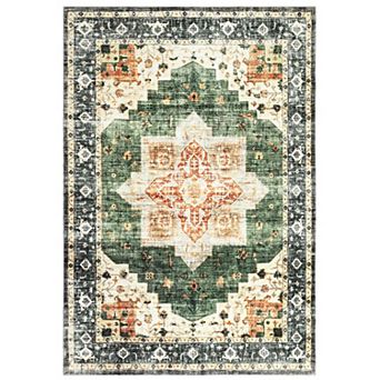 Medallion Area Rug Non Slip Vacuum Clean Ultra Thin Stain Resistant Carpet for Bedroom Kitchen
