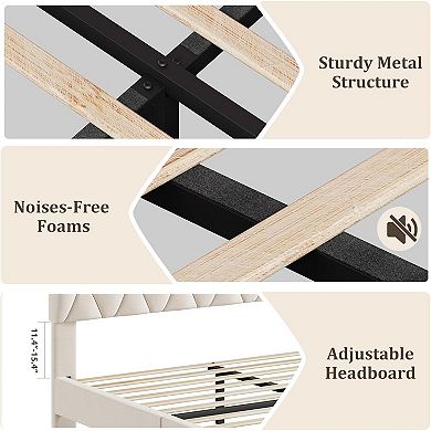 Platform Bed Frame with Adjustable Upholstered Headboard, Modern Bed Frame