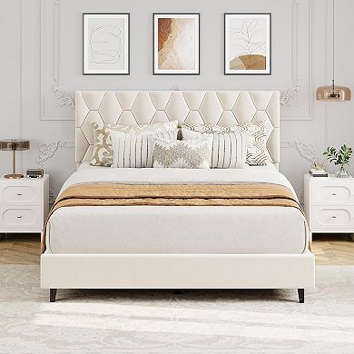 Platform Bed Frame with Adjustable Upholstered Headboard, Modern Bed Frame
