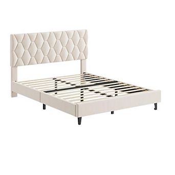 Platform Bed Frame with Adjustable Upholstered Headboard, Modern Bed Frame