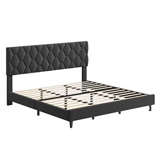 Platform Bed Frame with Adjustable Upholstered Headboard, Modern Bed Frame