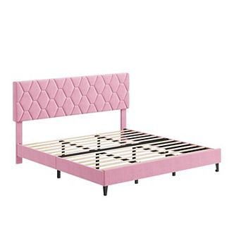 Platform Bed Frame with Adjustable Upholstered Headboard, Modern Bed Frame