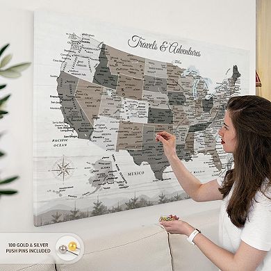 Travels And Adventures II Push Pin USA Map