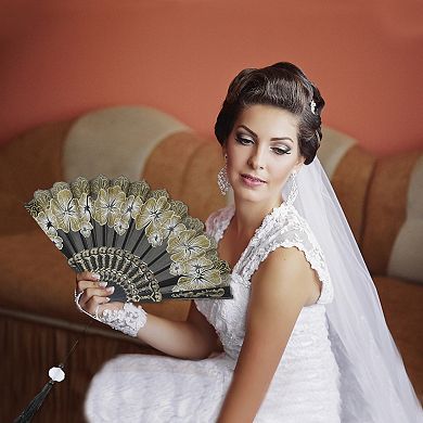 Rose Lace with Tassel Folding Fan 1 Pc
