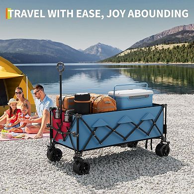 Foldable Wagon for Beach,Extra Large Collapsible Foldable Wagon for Camping,Extended with Cup Holder