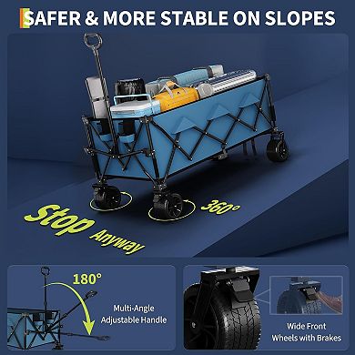 Foldable Wagon for Beach,Extra Large Collapsible Foldable Wagon for Camping,Extended with Cup Holder
