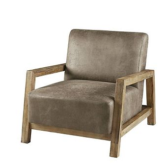 Brown Upholstered Accent Chair with Reclaimed Wood Frame for Living Room