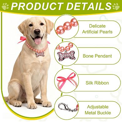 2Pcs Cats Dog Pearl Collar Small Bow Shape for Wedding Party