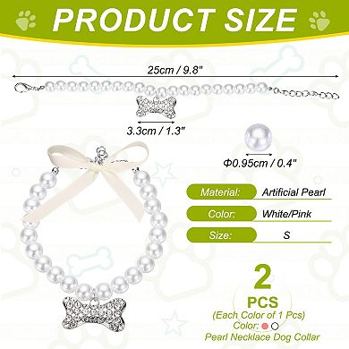 2Pcs Cats Dog Pearl Collar Small Bow Shape for Wedding Party