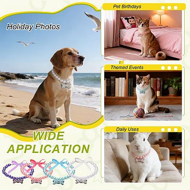 2Pcs Cats Dog Pearl Collar Small Bow Shape for Wedding Party