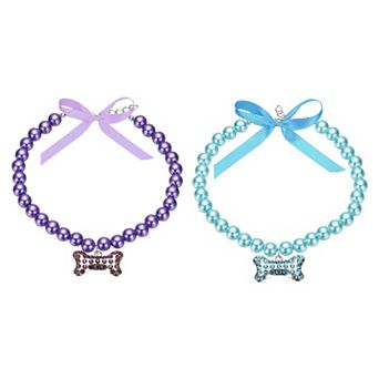 2 pc Cats Dog Pearl Collar Small Bow Shape for Wedding Party
