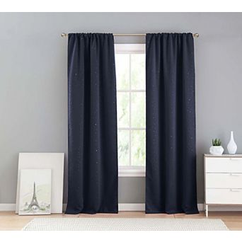 Kate Aurora 2 pc Kids Metallic Stars Room Darkening Rod Pocket Window Curtain Panels