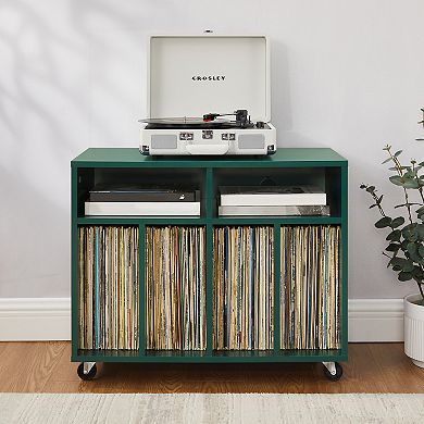 Crosley Carlo Rolling Record Player Stand With Vinyl Storage