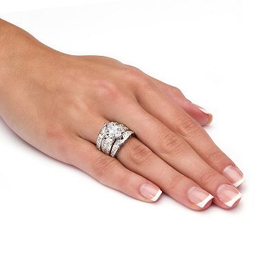 3.05 TCW Marquise-Cut Cubic Zirconia Silvertone Wedding Band Set