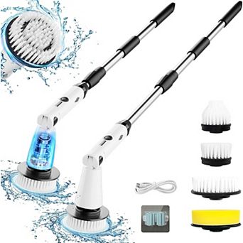 Swtroom Electric Spin Scrubber - 4 Brush Heads Power Shower Cleaning Brush for Bathrooms White/Black