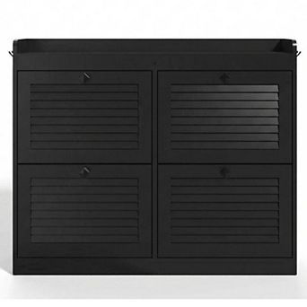 Large Rattan Shoe Cabinet with 4 Flip Drawers Narrow Freestanding Shoe Organizer with Wooden Legs