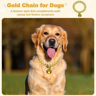 Gold Chain for Dogs Cuban Link Dog Collar with Bell 1Pc