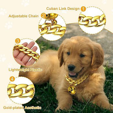 Gold Chain for Dogs Cuban Link Dog Collar with Bell 1Pc