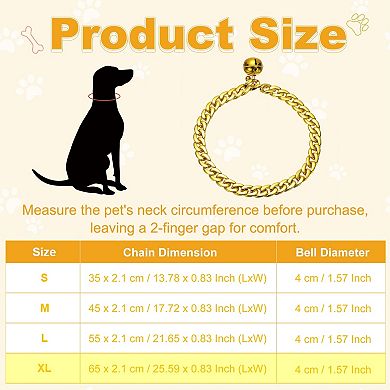 Gold Chain for Dogs Cuban Link Dog Collar with Bell 1Pc